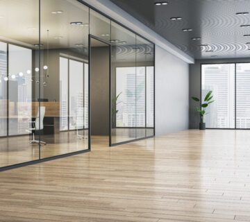 Image of glass partitions inside a modern office