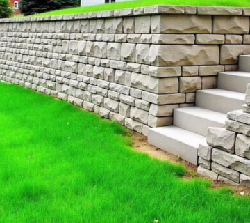 Retaining wall made of stone blocks with stairs   33167