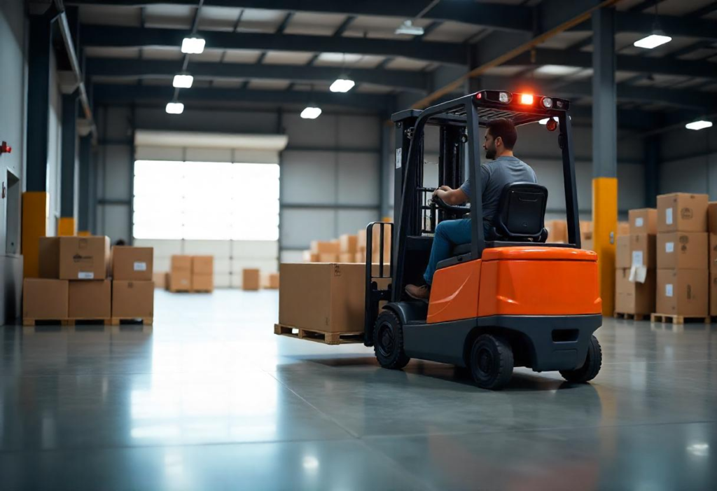Image of a forklift operating on an epoxy floor without leaving any traces.