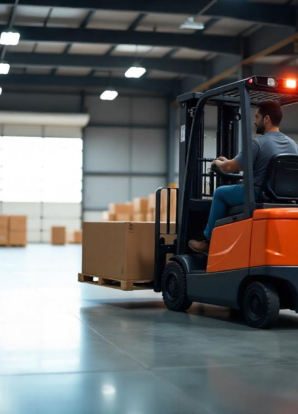 Image of a forklift operating on an epoxy floor without leaving any traces.