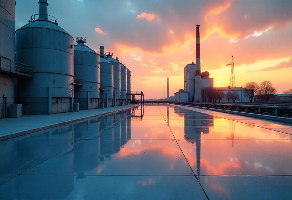 Image of an industrial plant with chemical resistant epoxy flooring.